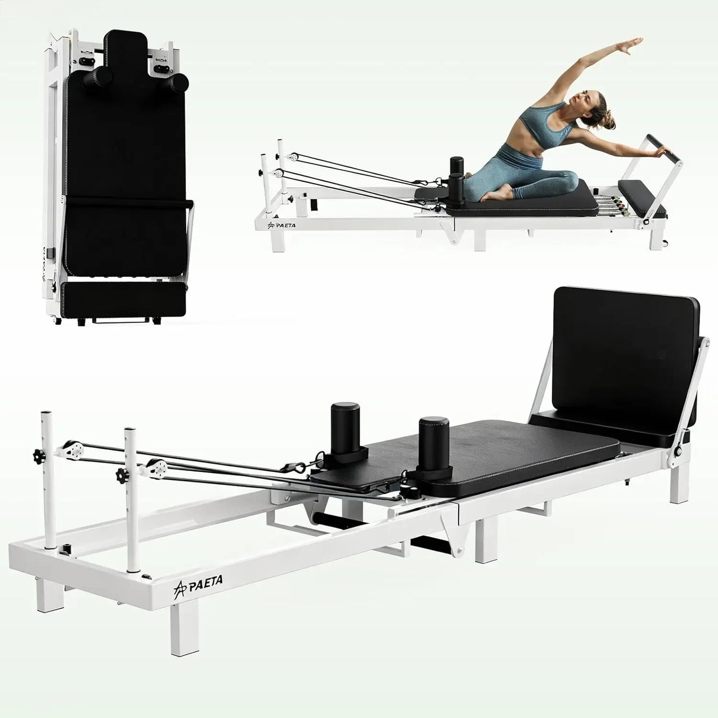 PAETA Pilates Reformer, Foldable Reformer Pilates Machine for Home Use, with Dual Resistance- Springs and Cords, Pilates Equipment for Home Workouts with Jump Board, up to 400 LBS Adjustable Elastic Band