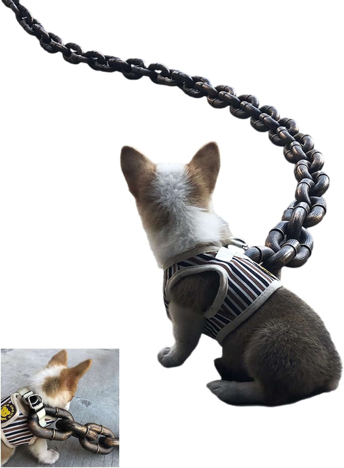 Big Dog Chain Leash, Funny Dog Leash, Plastic Material, Imitates Iron Chains, 75" Long, Chihuahua Teddy Poodle Papillon 1Pc (Silvery)