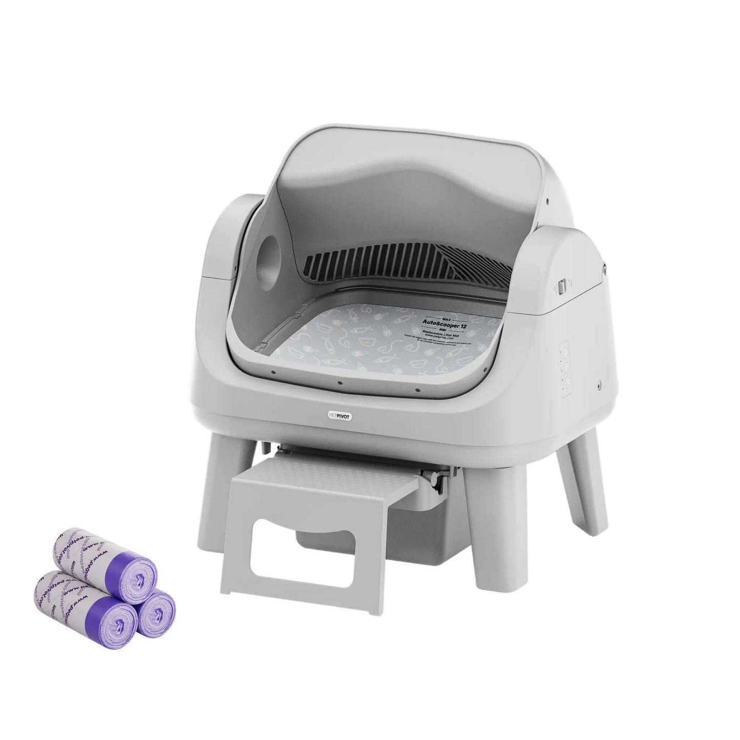 Petpivot Autoscooper 12 Lite Open Top Self Cleaning Cat Litter Box, Automatic Litter Box with 7 Pairs of Safety Sensors, Anti-Pinch Protection, Easy Access Step for Senior Cats