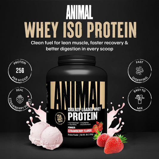 Whey Isolate Protein Powder, 25G High Protein | Strawberry 4LB | Great Tasting Blend for Pre & Post Workout | Digestive Enzymes & 5.6G Bcaas | Build Strength, Lean Muscle & Recover Faster
