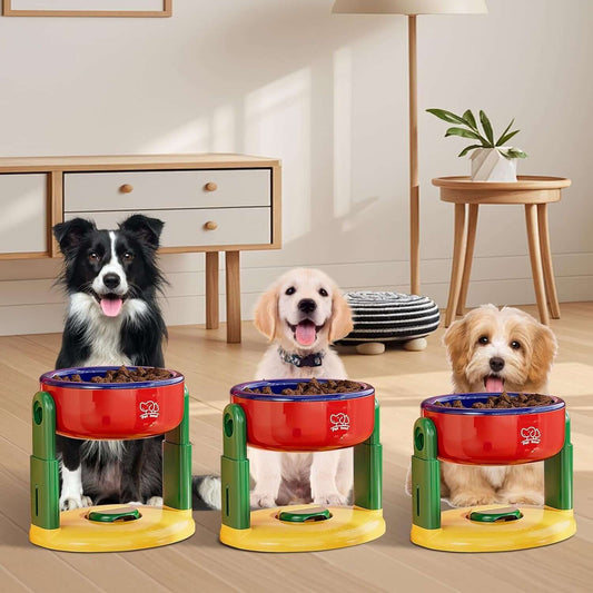 Liftable Pet Bowl, Adjustable Height Non-Slip Dog Cat Dish, with Detachable Suction Cup, Feeder for Cervical Spine Protection, Anti-Tip Anti-Spill Food Water Bowls for Medium Large Pets (Red)