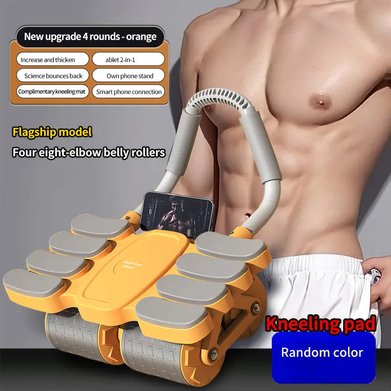 4-Wheel Abdominal Wheel Roller with Elbow Support and Phone Holder, Core Training Ab Roller for Men and Women, Ab Roller Wheel
