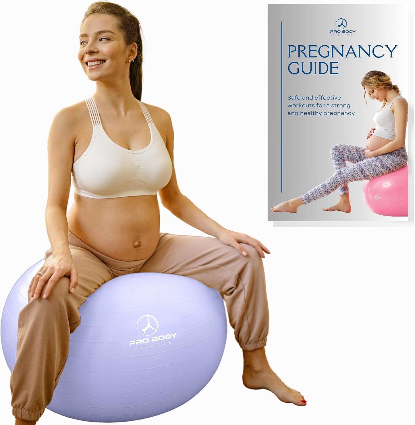 Pregnancy Ball with Guide - Birthing Ball | 1.7Mm Anti-Burst PVC, CA 10P Certified, 55/65/75 Cm, Guide, Doula & Midwife Use, Pump, Pregnancy Essentials