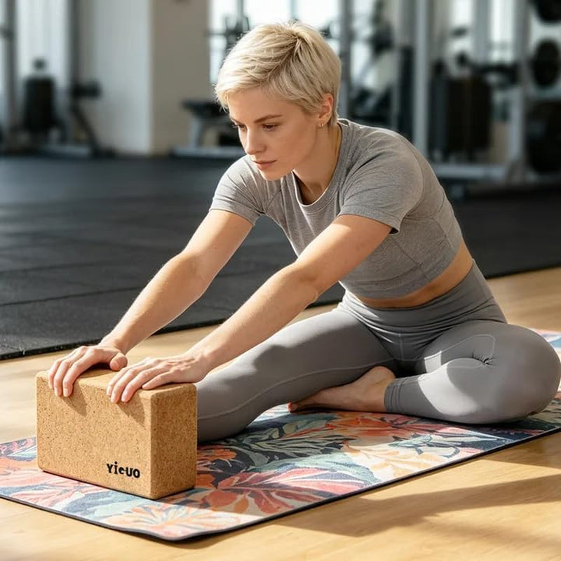 2 Pack Cork Yoga Blocks | Natural Eco-Friendly High Density Non-Slip Yoga Blocks for Women & Men | 9X6X3 Inches for Yoga, Pilates, Stretching