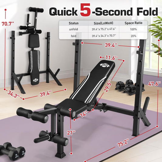 Adjustable Weight Bench with Squat Rack & Leg Extension/Curl 900LB