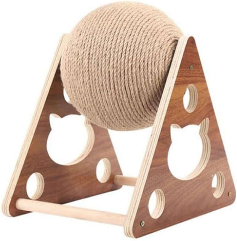 Cat Scratcher Toy,Natural Sisal Rope Cat Scratching Ball Scratcher Toy with Ball for Cats& Kittens&Dogs&Puppy, Interactive Solid Wood Scratcher Pet Toy (Small)