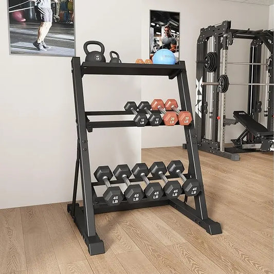 3 Tier Dumbbell Rack Stand Only, 700LB Capacity Adjustable Weight Rack for Home Gym, Heavy-Duty Weight Stand for Dumbbells & Kettlebells(Rack Only)