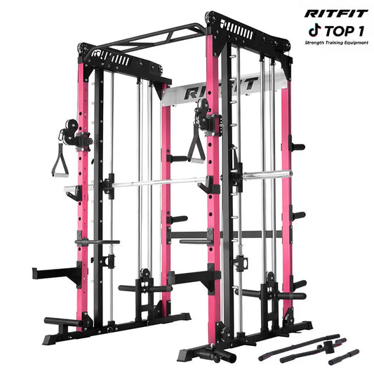 RITFIT Pink M1 Pro/2.0 Multifunctional Smith Machine - at Home Gym Equipment with Cable Crossover System, Squat Rack, Adjustable Strength Training Gear, Home Exercise Station, Home Exercise Equipment