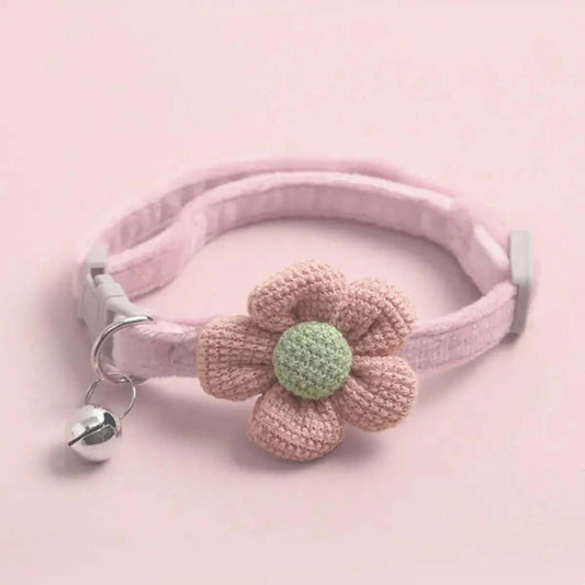 Cute Flower Design Knit Embroidery Pet Collar, Trendy Pet Collar with Bell Feature for Dogs & Cat, Adorable Fashionable Dog & Cat Collar for Pet Decoration