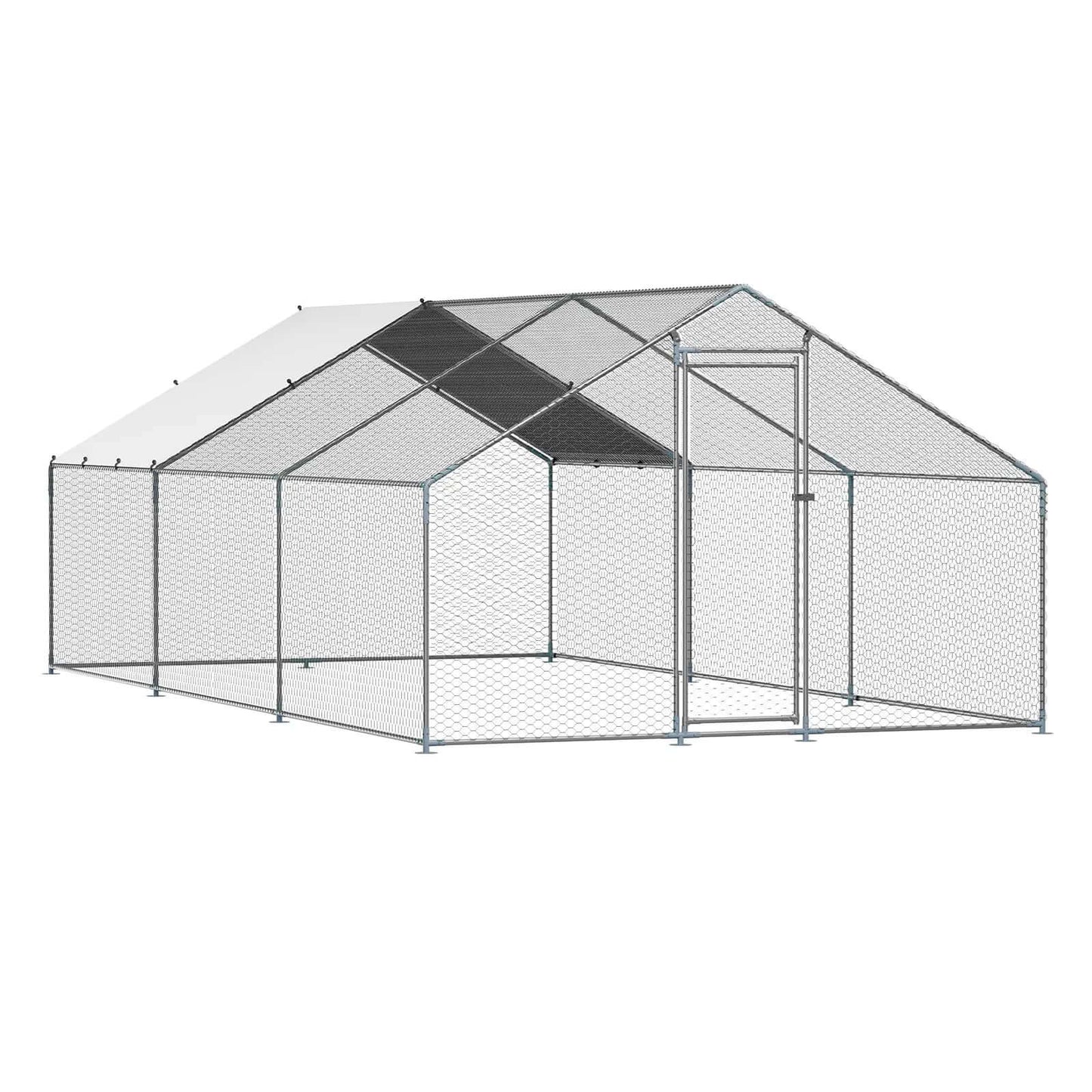 【Fathersdaygift】Vevor Metal Chicken Coop 9.8X19.6X6.5 Ft Large Walk-In Chicken Runs with Coverspire Roof Hen House Enclosure with Security Lockoutdoor Duck Rabbit Cage Poultry Pen for Backyardfarmyard