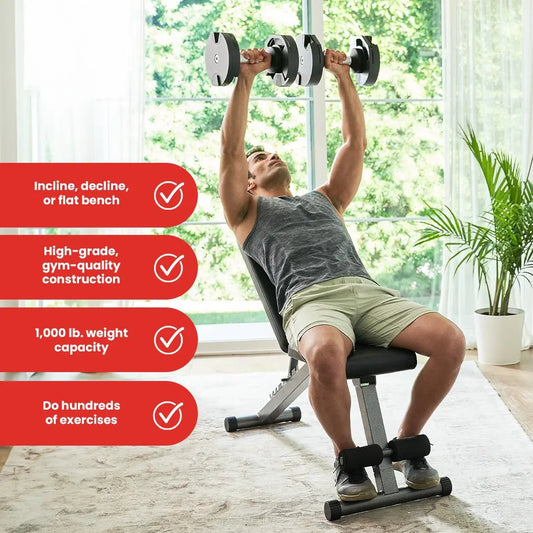 Finer Form 5-In-1 Adjustable Weight Bench - Foldable High-Grade Steel Exercise Equipment for Home Gyms, Supports 800 Lbs for Resistance Training & Full-Body Lifts, Multifunctional Workout Station, Strength Training, Steel Frame, Multi-Angle Seat, Compact,