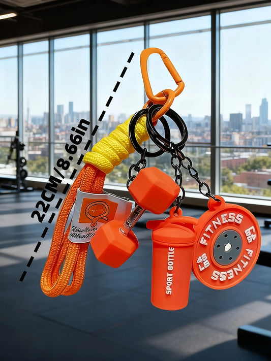 4-Piece Sporty Barbell Keychain Set, Keyrings, Hand-Woven Fitness Keychains, Fashionable Unisex Gym Accessories, Perfect Gift Choice, Stylish & Versatile Fitness Bag Charms with Woven Ropes and Dumbbell, Keychain for Bags