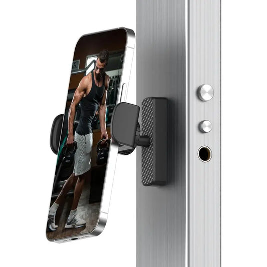 Gym Magnetic Phone Holder 360° Adjustable Strong Magnet Mount for Workout Videos Portable Fitness Stand Compatible with Iphone & Android - Cellphone, Man