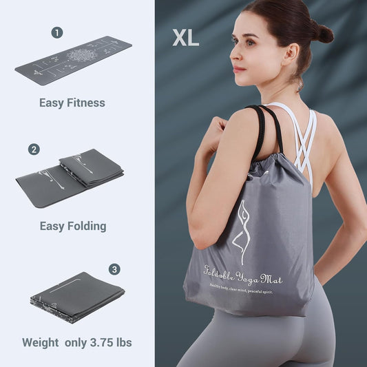 Yoga Mat Foldable - Textured Non Slip Exercise Mat -Travel Lightweight Hot Yoga Mat with Carry Bag for Pilates & Home Workouts (72"L X 32"W X 3Mm Thick)