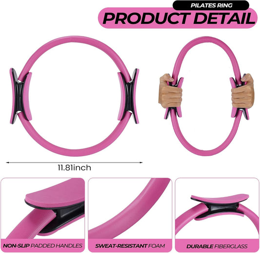 18 Pcs Pilates Ring and Ball Set with Resistance Bands Home Workout Pilates Equipment 11.8 Inch Magic Circle with Padded Handles, Mini Ball for Strength, Toning and Flexibility