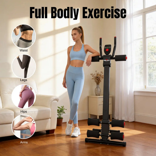 RELIFE Foldable Core Abdominal Trainer - Steel Frame Abs Workout Equipment, 3-Level Adjustable Strength Gear with Resistance Bands, Twist Function, Black & Pink at Home Gym Equipment (Max 440Lbs Core Training Support), Home Workout