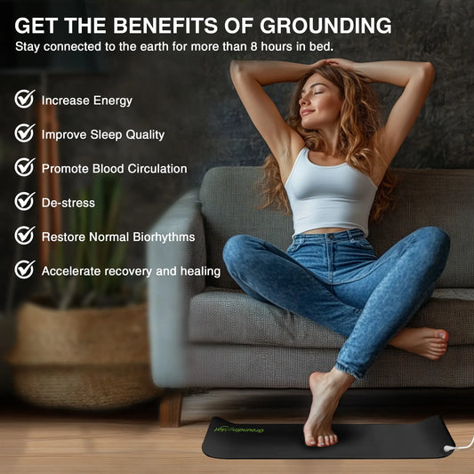 Groundbam Grounding Mat for Yoga, 72"×24" Large Grounding Yoga Mat, Black Non‑Slip PU Leather Grounding Mattress Earthing Pad with Grounding Cord, Grounding Mat for Sleep, Yoga, Pilates Bedroom & Office Use