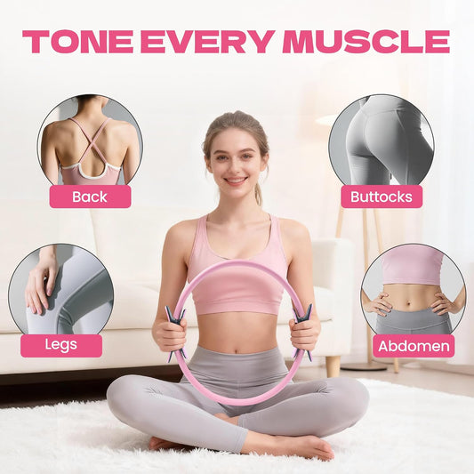 16Pcs Home Pilates Equipment for Women, Pilates Kit with 14'' Pilates Rings, Yoga Ball, Sliding Disks, Pilates Bands & Accessories - Workout Equipment Home Gym Includes Complete Fitness Poster