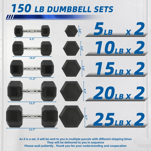 150LB Coated Hex Dumbbell Weight Set and A-Frame Storage Rack, 5-25 Lbs Pairs