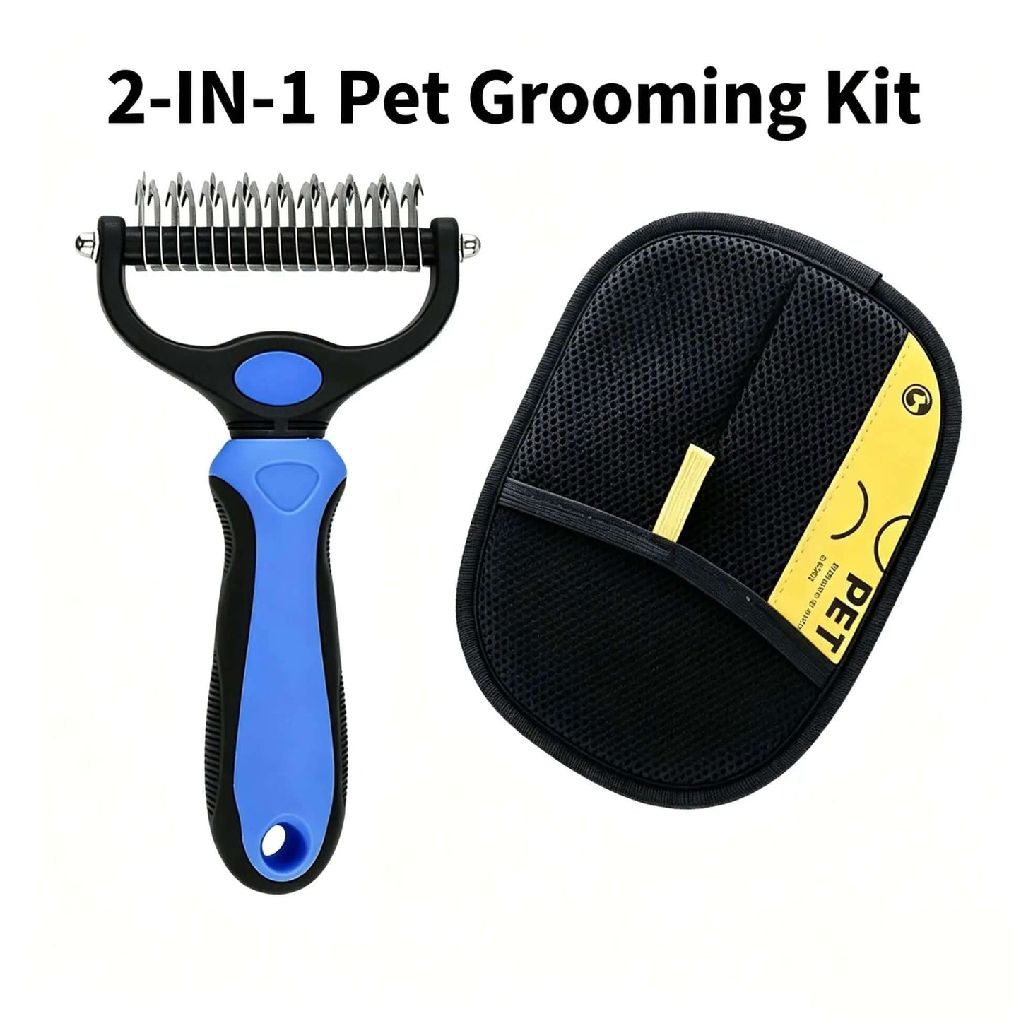 Pain-Free Dematting Undercoat Rake for Long-Haired Dogs & Cats, Dual Shedding Brushes with Double-Sided Design, Deshedding Grooming Tool for Tangles & Fur Removal, Reduces Loose Hair & Mats Easily