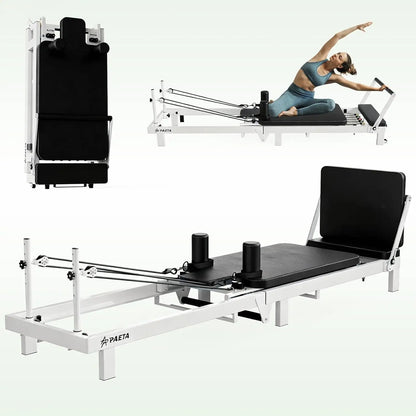 PAETA Pilates Reformer, Foldable Reformer Pilates Machine for Home Use, with Dual Resistance- Springs and Cords, Pilates Equipment for Home Workouts with Jump Board, up to 400 LBS Adjustable Elastic Band