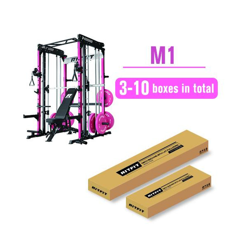 RITFIT Pink M1 Pro/2.0 Multifunctional Smith Machine - at Home Gym Equipment with Cable Crossover System, Squat Rack, Adjustable Strength Training Gear, Home Exercise Station, Home Exercise Equipment