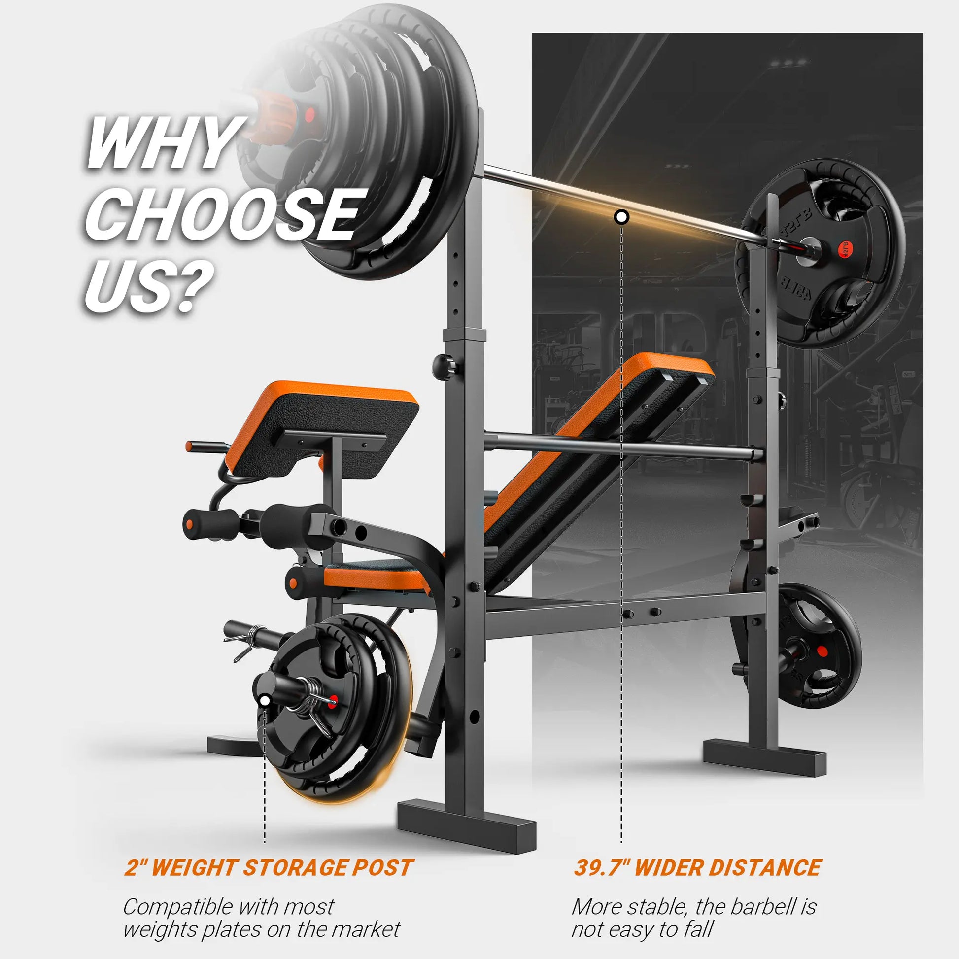 Bearbro 660Lb 6-In-1 Adjustable Weight Bench with Multi-Purpose Workout Bench Set with Barbel Rack and Leg Developer for Home Gym Full Body Function Strength Training，Barbell Rack Can Support up to 990 Pounds