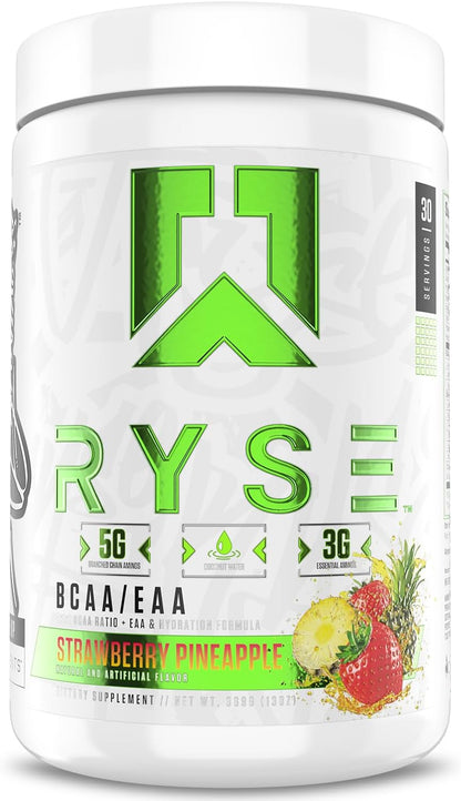 RYSE BCAA EAA Powder - Strawberry Pineapple - 5G Branched Chain Amino Acids, 3G Essential Aminos, Sugar-Free Electrolytes for Pre & Post Workout Muscle Recovery, Hydration and Strength - 30 Servings