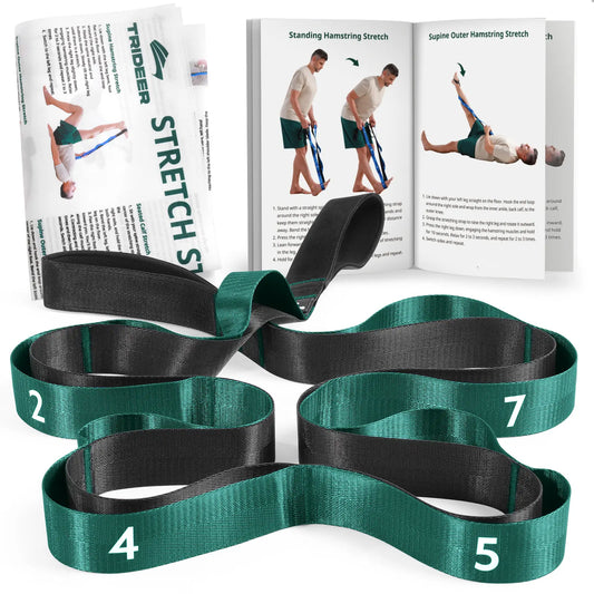 Trideer Stretching Strap for Physical Therapy, Non-Elastic Yoga Strap with 10 Loops, Durable Nylon Stretch Bands for Rehabilitation, Exercise, Pilates, Leg Stretcher with Training Manual and Poster