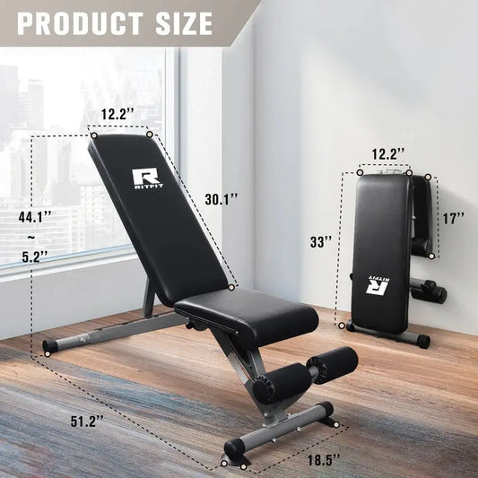 Ritfit PWB01 Foldable Weight Bench - Home Fitness Equipment, Adjustable Lift & Incline Benches for Full Body & Glutes Workouts with Versatile Position Back Pad & Seat, Adjustable Lift Benches