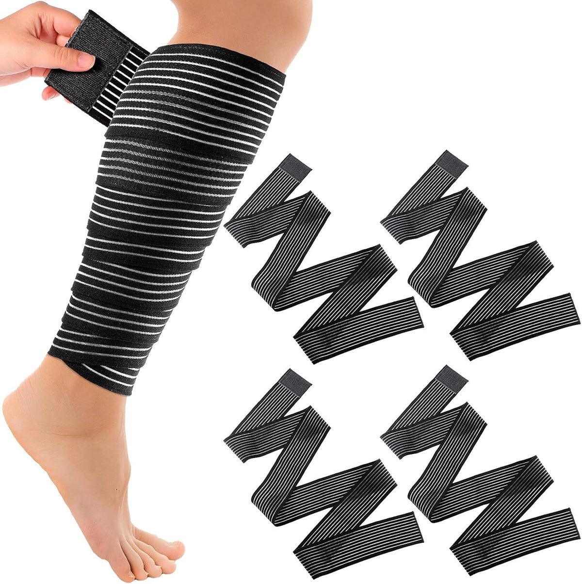 2 Pcs Compression Leg Wraps Elastic Bandage, Black, 71"