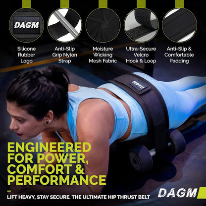 DAGM Hip Thrust Belt for Dumbbells Heavy, Secure Glute Trainer with Non-Slip Extra Padding That Protects Your Hips - Ideal for Gym & Home Workouts - Use with Heavy Duty Kettlebells, Dumbbells, & Plates Hold up to 500 Lbs
