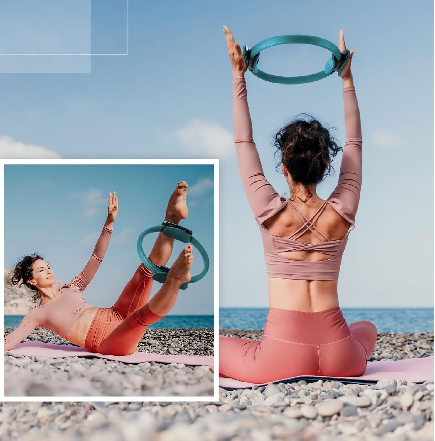 Pilates Ring 11. 81 Inch Pilates Circle Yoga Ring Magic Lightweight Flexible Workout Equipment for Fitness Physical Therapy Resistance Exercise Arms Legs