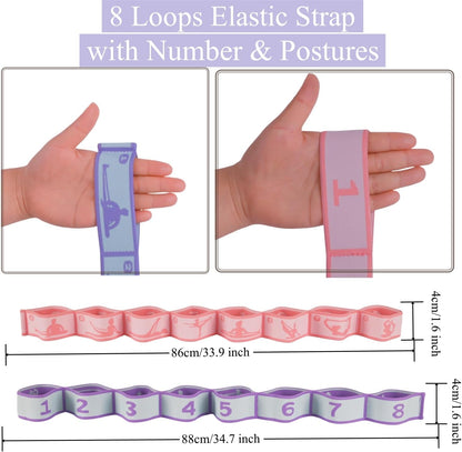 Elastic Yoga Stretching Strap with Loops,  Stretch Straps for Physical Therapy, Pilates Stretch Band, Elastic Exercise Bands, Leg Stretching Strap, Stretch Resistance Bands for Exercise
