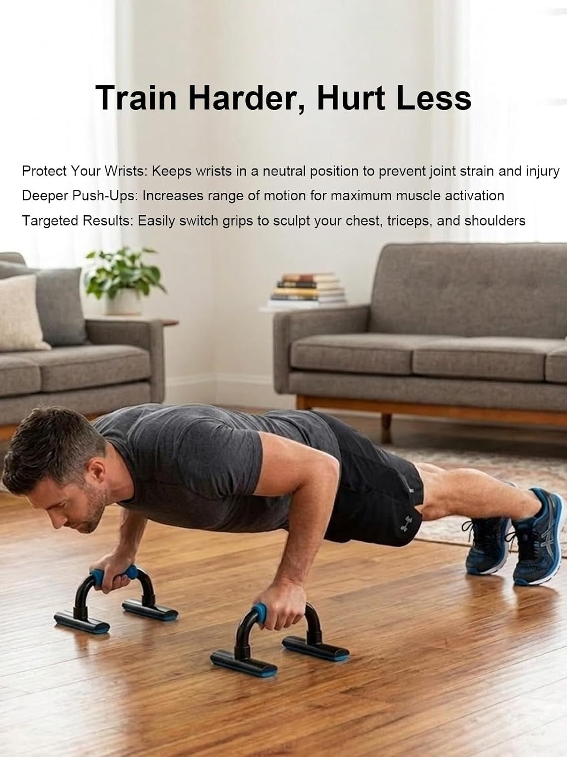 Push up Bars, 4-Inch Elevated Pushup Handles with Wide Non-Slip Base