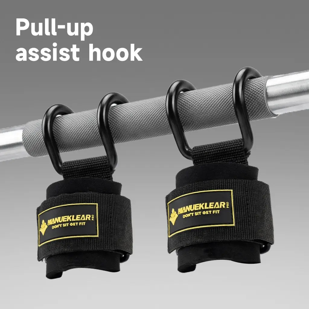 Manueklear Weight Lifting Hooks with Padded Wrist Wraps, Heavy-Duty Double Metal Hooks, Adjustable Straps for Pull-Ups, Deadlifts & Training, Fitness Exercise Workout Accessories