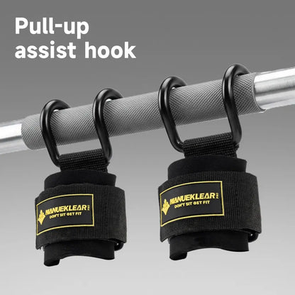 Manueklear Weight Lifting Hooks with Padded Wrist Wraps, Heavy-Duty Double Metal Hooks, Adjustable Straps for Pull-Ups, Deadlifts & Training, Fitness Exercise Workout Accessories