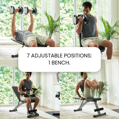 Finer Form 5-In-1 Adjustable Weight Bench - Foldable High-Grade Steel Exercise Equipment for Home Gyms, Supports 800 Lbs for Resistance Training & Full-Body Lifts, Multifunctional Workout Station, Strength Training, Steel Frame, Multi-Angle Seat, Compact,