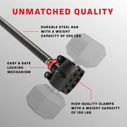 PRCTZ Modular Training Barbell and Curl Bar Combo, Adjustable Dumbbell to Barbell Weight Bar ,Curl Bar, and Macebell Converter, Built-In Resistance Tube Adapter, up to 200 Lb. Capacity