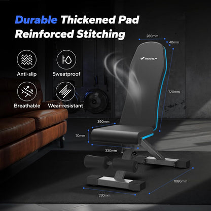 Weight Bench, Foldable Weight Benches for Home Gym with 990 LBS, Adjustable Weight Bench with 72 Training Angles, Incline Bench Press for Full Body
