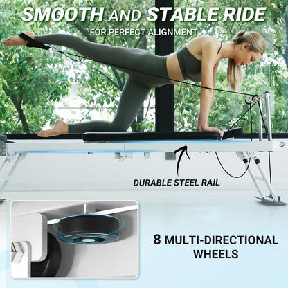 PAETA Pilates Reformer, Foldable Reformer Pilates Machine for Home Use, with Dual Resistance- Springs and Cords, Pilates Equipment for Home Workouts with Jump Board, up to 400 LBS Adjustable Elastic Band