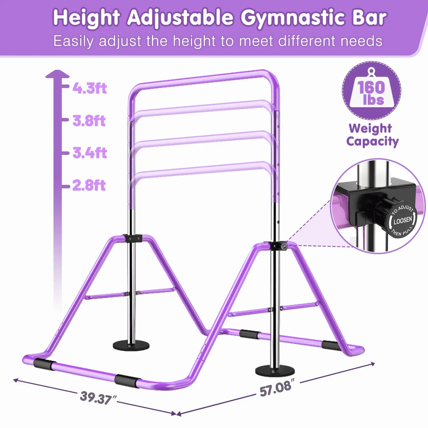 Gymnastics Bar for Kids，Adjustable Height Folding Horizontal Bars, Junior Gymnastics Equipment Training Children Monkey Bars for Home Practice Using