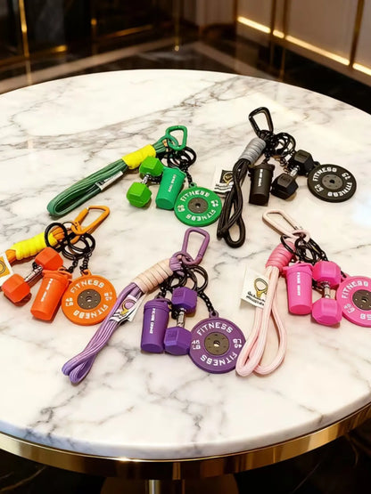 4-Piece Sporty Barbell Keychain Set, Keyrings, Hand-Woven Fitness Keychains, Fashionable Unisex Gym Accessories, Perfect Gift Choice, Stylish & Versatile Fitness Bag Charms with Woven Ropes and Dumbbell, Keychain for Bags