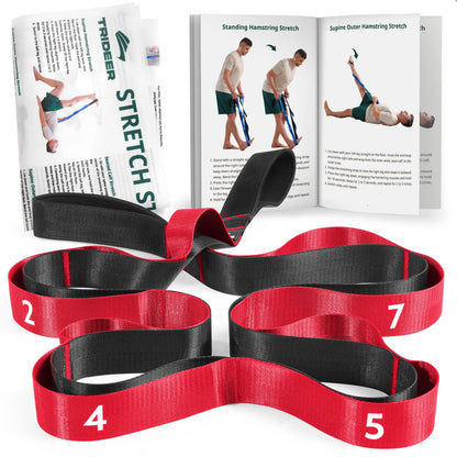 Trideer Stretching Strap for Physical Therapy, Non-Elastic Yoga Strap with 10 Loops, Durable Nylon Stretch Bands for Rehabilitation, Exercise, Pilates, Leg Stretcher with Training Manual and Poster