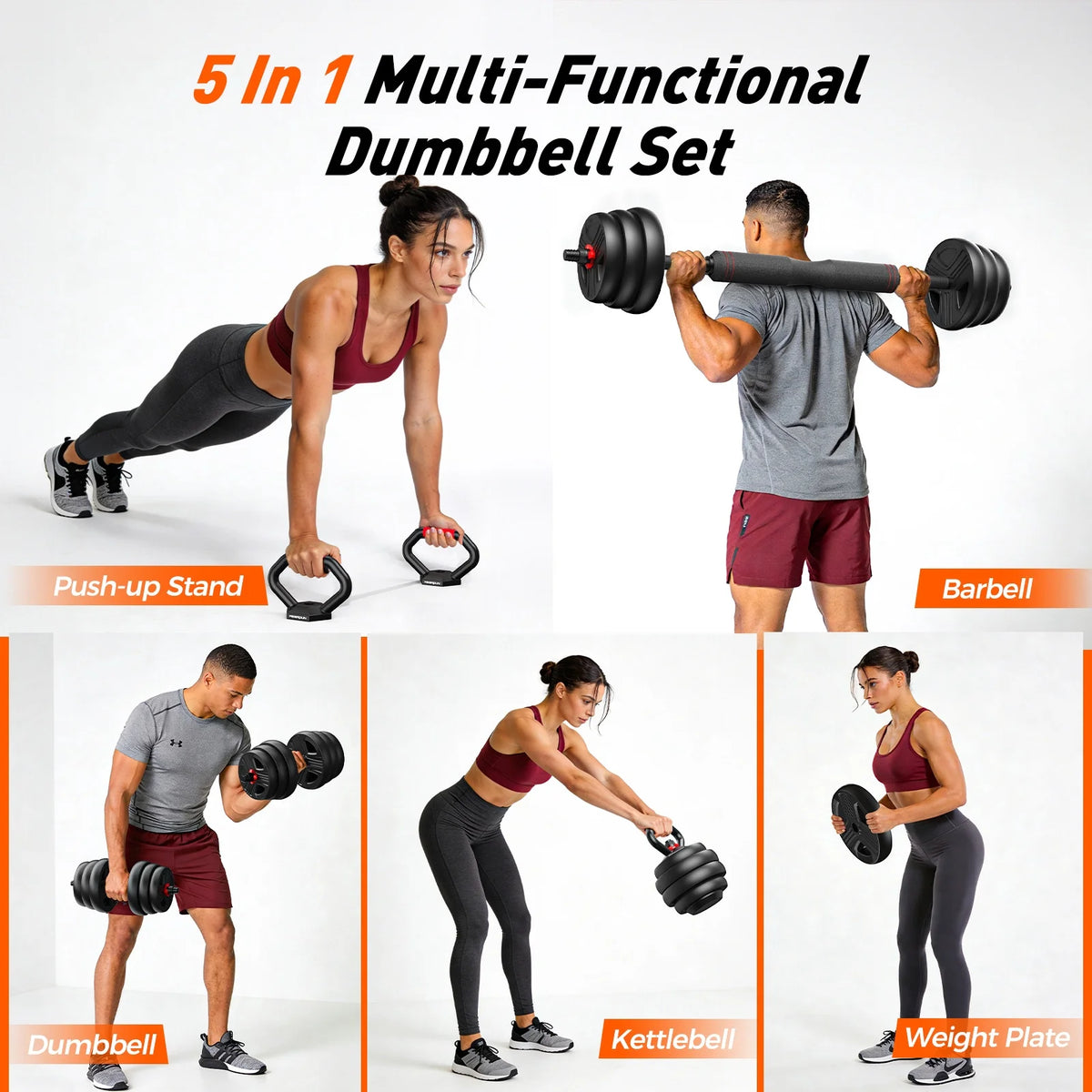 Adjustable Dumbbells, 55Lbs Free Weight Set with Connector, 5 In1 Dumbbells Set as Barbell, Kettlebells, Push up Stand, Fitness Exercises for Home Gym Suitable Men/Women