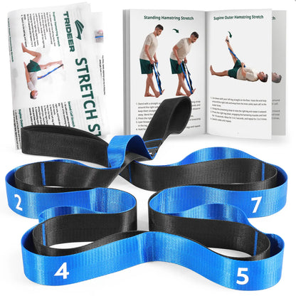 Trideer Stretching Strap for Physical Therapy, Non-Elastic Yoga Strap with 10 Loops, Durable Nylon Stretch Bands for Rehabilitation, Exercise, Pilates, Leg Stretcher with Training Manual and Poster