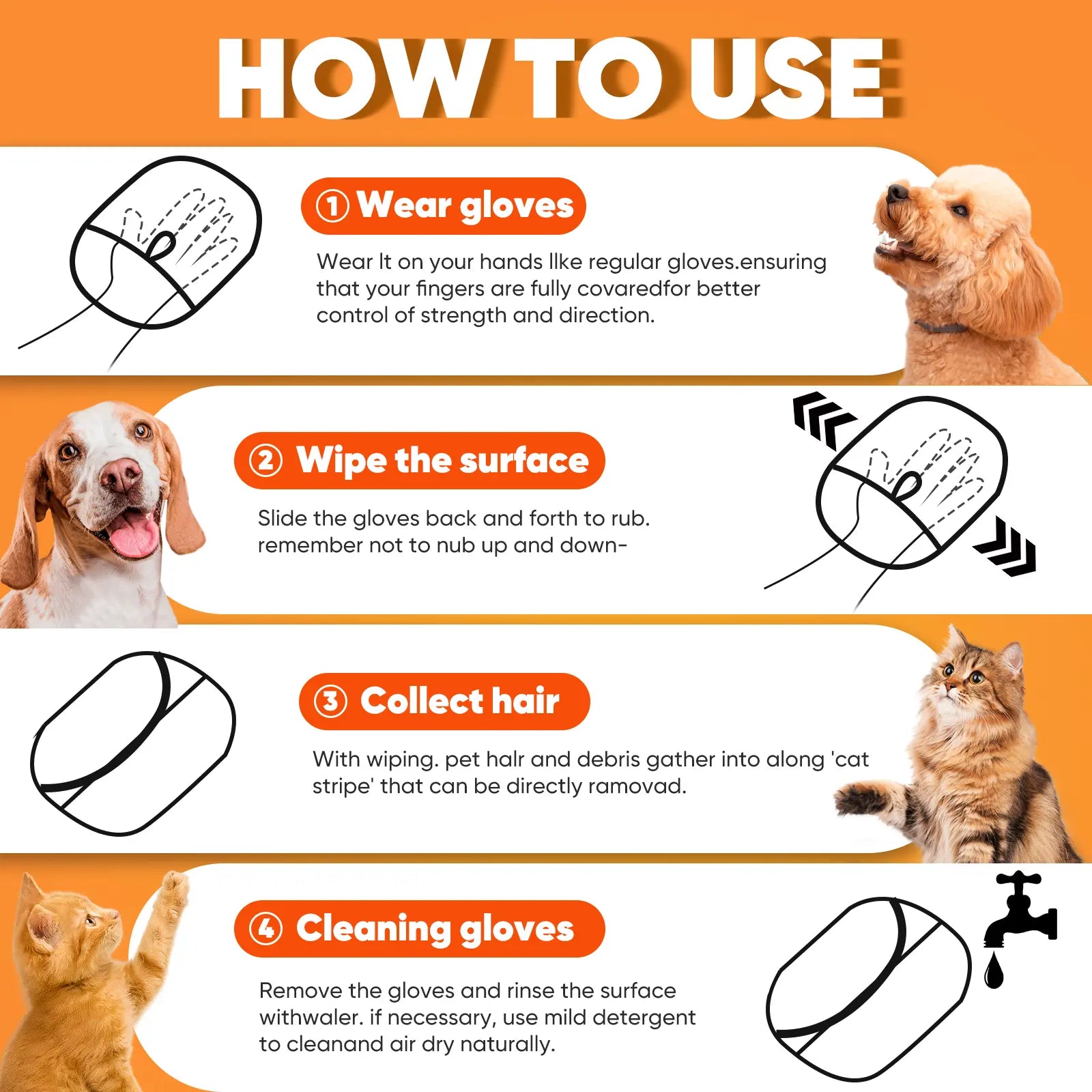 Upgrade Pet Hair Remover Electrostatic Gloves-1Pcs，Reusable Pet Hair Removal Glove for Cats & Dogs, Premium Cat & Dog Hair Remover Mitt for Couch Furniture Carpet Car Seat，#Summervibes
