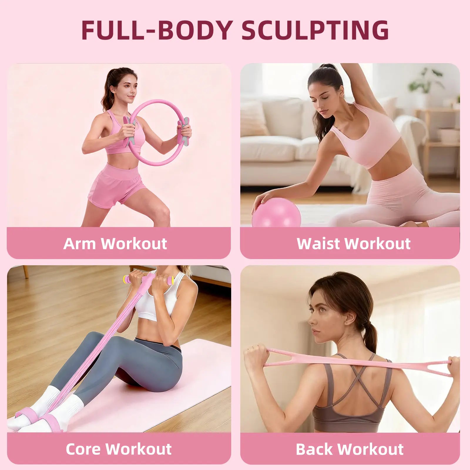 Homimanor Pilates Ring Set for Women Home Workout, Pilates Equipment Set for Beginners with 15'' Magic Circle, 9.8" Yoga Ball and Resistance Bands, Pilates Kit for Full Body Toning,Camping Essentials