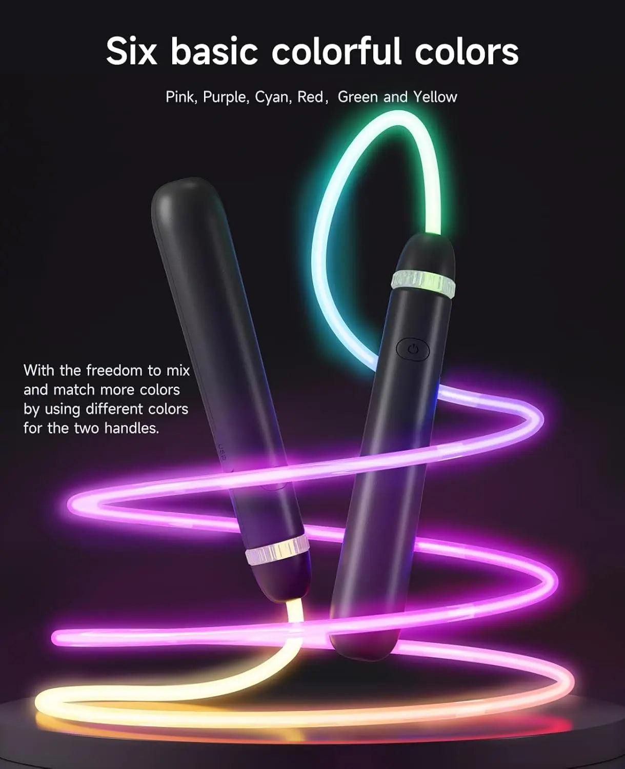 LED Illuminated Jump Rope-Unisex Adjustable Illuminated Jump Rope, Colorful Glow-In-The-Dark Jump Rope, Suitable for Children and Adults.