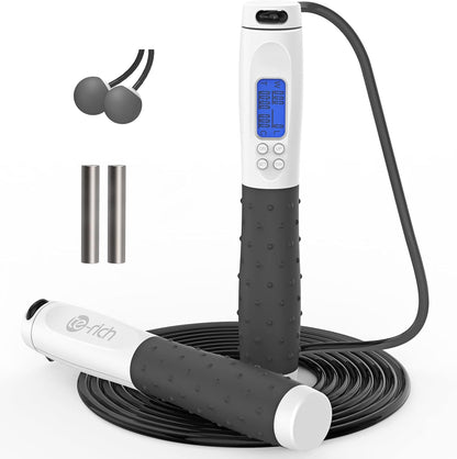 Jump Rope, Weighted Jump Rope for Fitness, Skipping Rope with Counter - Heavy Handles, Adjustable Length - Cordless Jumping Rope for Men Women Kids Fitness Exercise Training